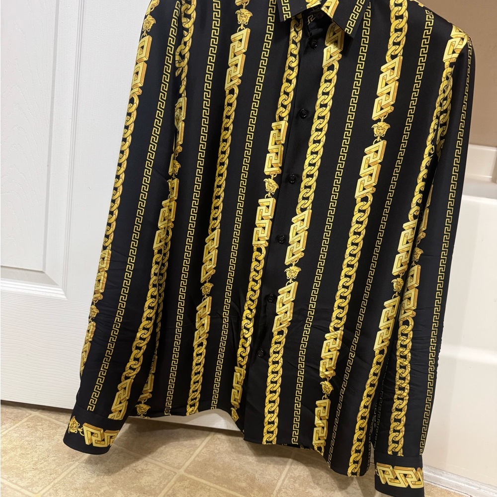 Versace Black and Gold Chain Print Shirt